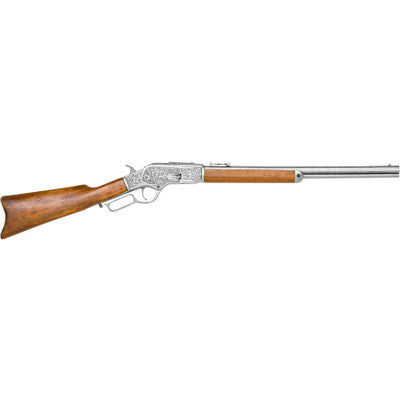 Old West M1873 Engraved Silver Trim Replica Rifle Non-Firing Gun-22-1253G