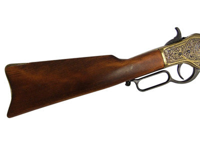 Old West M1873 Engraved Brass Trim Replica Lever Action Rifle Non-Firing Gun