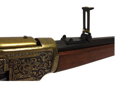 Old West M1873 Engraved Brass Trim Replica Lever Action Rifle Non-Firing Gun