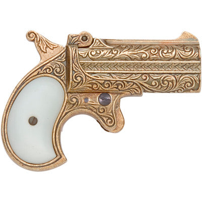 Old West Replica 1866 Brass Finish Double Barrel Derringer Non-Firing Gun-22-1262L