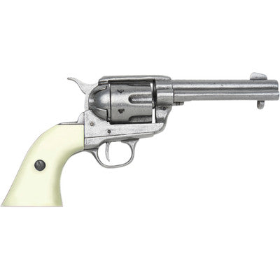 Old West Replica M1873 Antique Finish Quick Draw Revolver, Ivory Finger Grooved Grips Non-Firing Gun