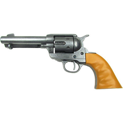 Old West Replica M1873 Antique Finish Quick Draw Revolver, Auburn Finger Grooved Grips Non-Firing Gun