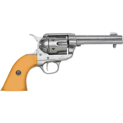 Old West Replica M1873 Antique Finish Quick Draw Revolver, Auburn Finger Grooved Grips Non-Firing Gun