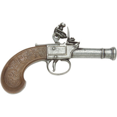 Replica Colonial Gray Finish Pocket Flintlock Pistol Non-Firing Gun