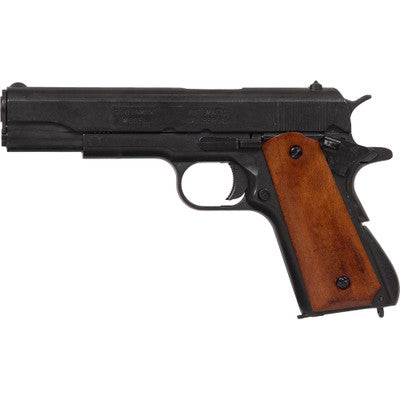 Replica M1911A1 Black Finish Dark Wood Grips Field Strippable Automatic Pistol Non-Firing Gun