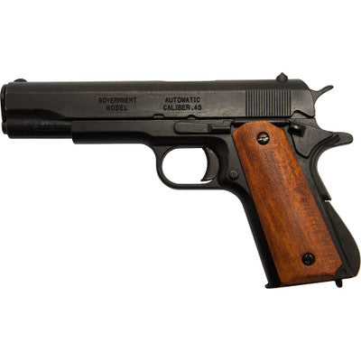 Replica M1911A1 Black Finish Dark Wood Grips Government Automatic Pistol Non-Firing Gun-22-9316