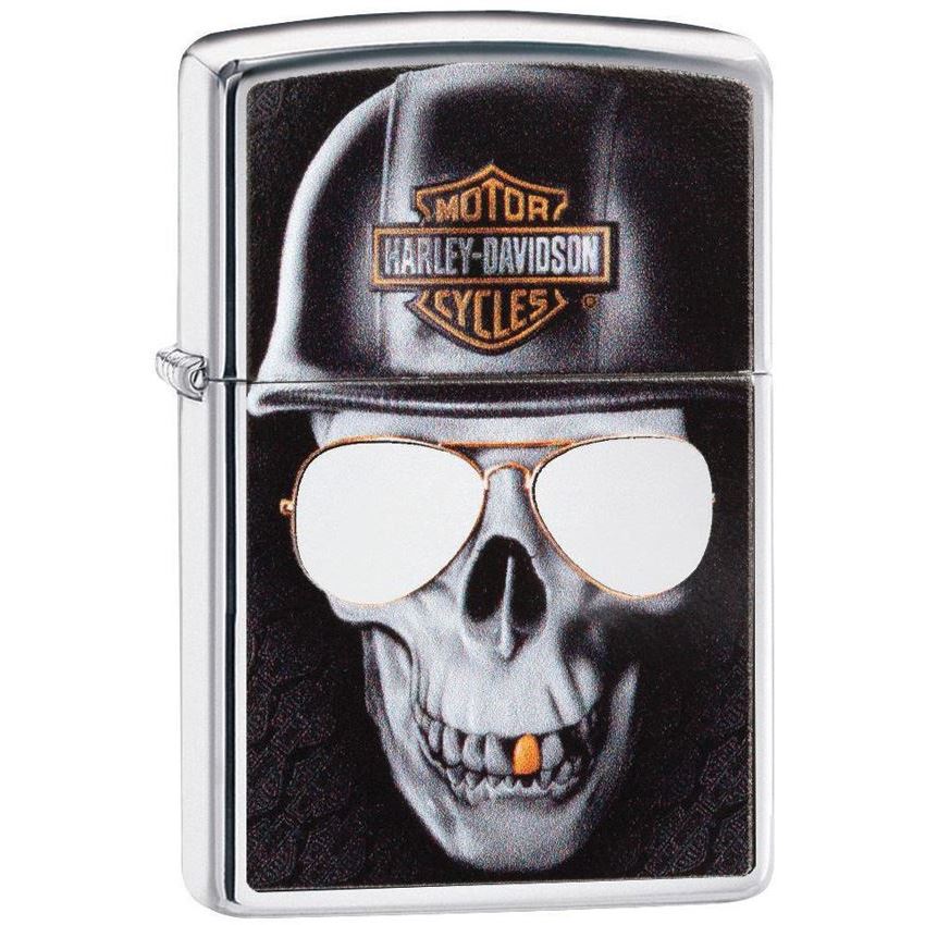 Zippo 06740 Harley Davidson Skull with High Polish Chrome