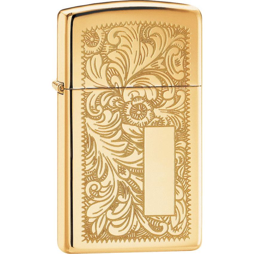 Zippo 13320 Slim Brass Venetian Lighter with High Polish Brass Construction