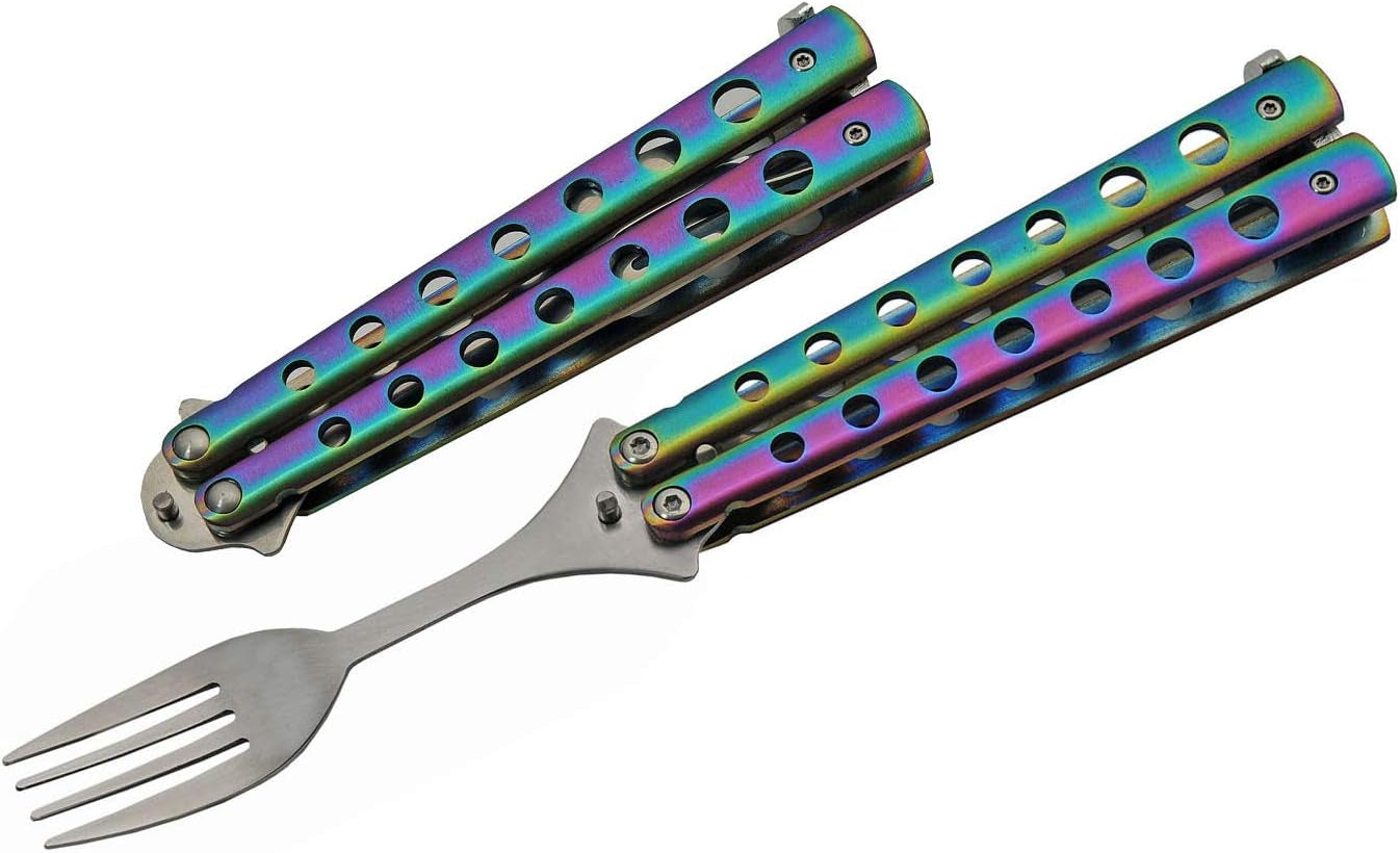 9” Rainbow Finished Butterfly-Open Style Travel/Camping Fork (211520-RB)