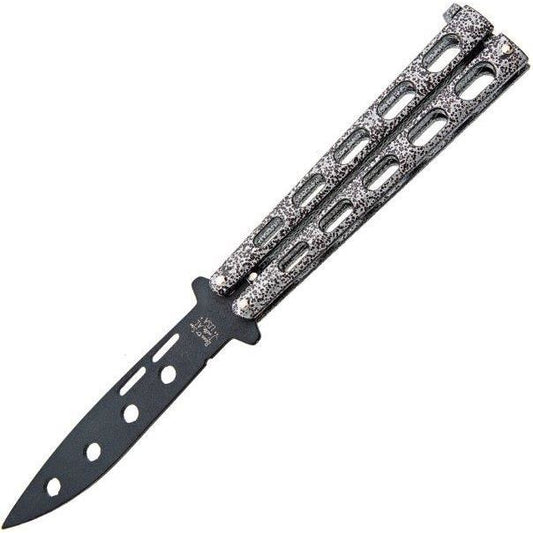 Bear & Son 115TR Butterfly Black Knife Silver Powder Coated Handles