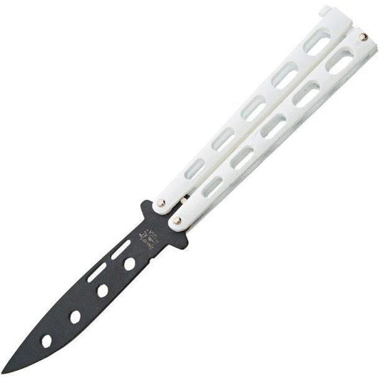 Bear & Son 115WTR Butterfly Black Knife White Powder Coated Handles