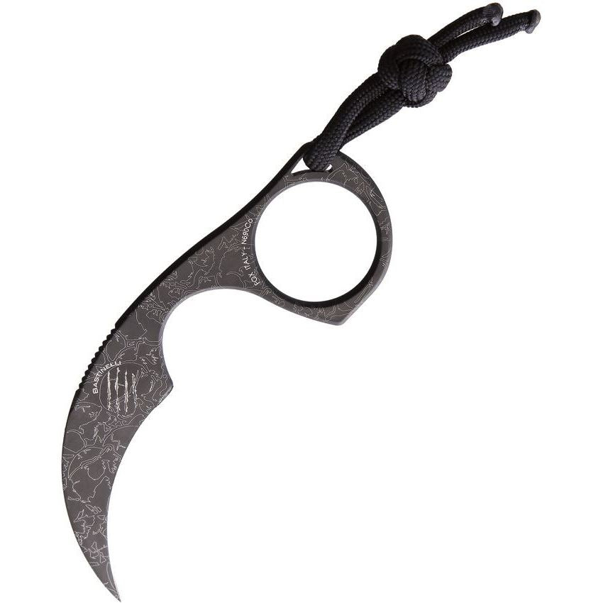 Bastinelli Creations 05S Diagnostic Karambit Skull One Piece Black Fixed Blade Knife Black Handles