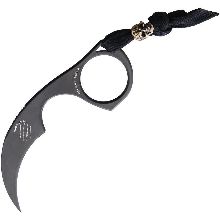 Bastinelli Creations 05Z Diagnostic Karambit One Piece Black Fixed Blade Knife Black Handles