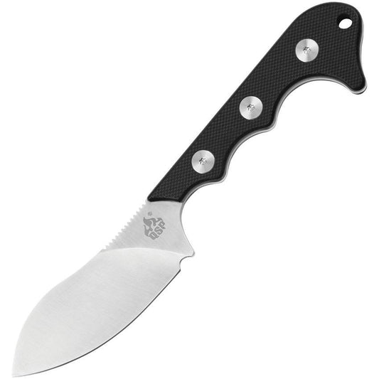 QSP Knife 125A Neckmuk Neck Satin Fixed Blade Knife Black Handles