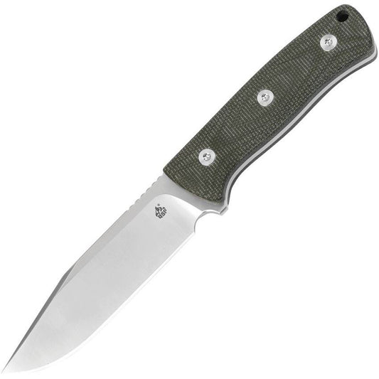 QSP Knife 134C Bison Satin Fixed Blade Knife Green Handles