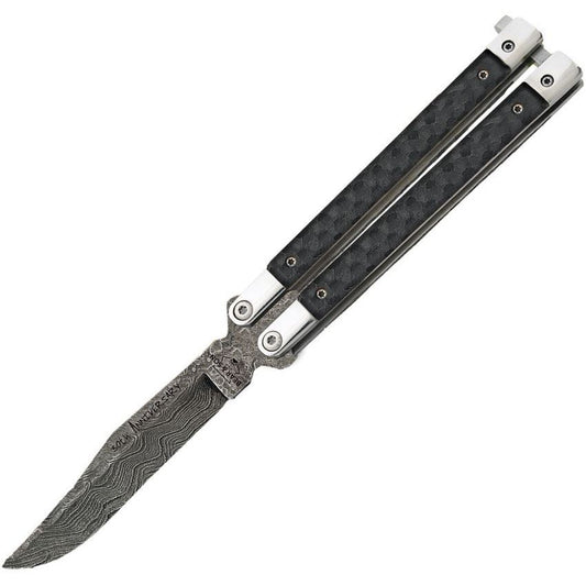 Bear & Son ANNCF17D Butterfly Carbon Fiber Damascus Knife Carbon Handles