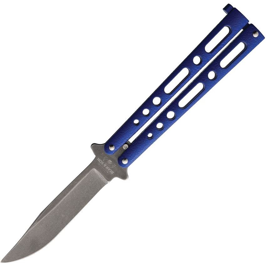 Bear & Son 117BLSW BC117BLSW Butterfly Stonewash Knife Blue Handles