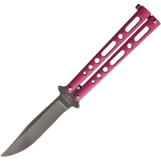 Bear & Son 117PKSW Butterfly Black Stonewash Knife Pink Handles