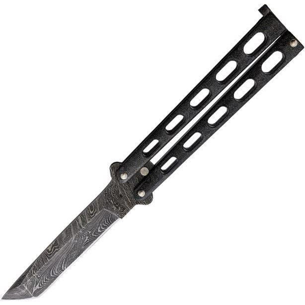 Bear & Son 114GXAD Armour Piercing Butterfly Damascus Knife Black Handles