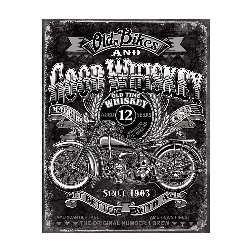 Tin Signs 2458 Old Bikes Good Whiskey