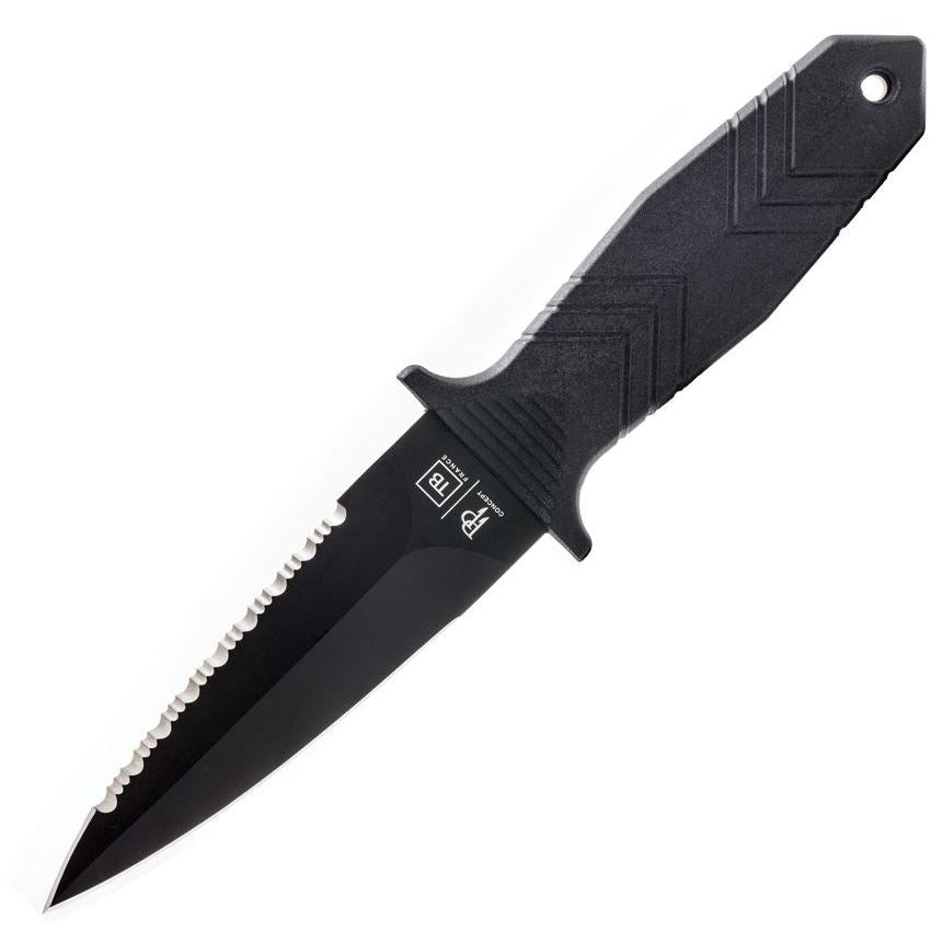 TB Outdoor 002 Protecteur Tactical Serrated Black Fixed Blade Knife Black Handles