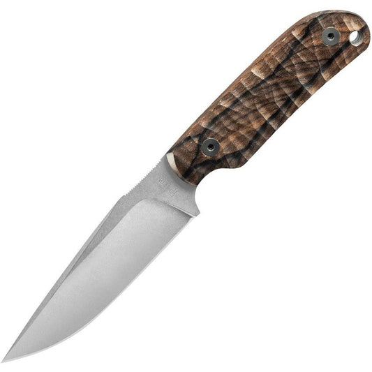 TB Outdoor 047 Commandeur Satin Fixed Blade Knife Brown Handles