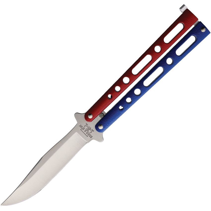 Bear & Son 117RWB Butterfly Satin Knife Red White Blue Handles