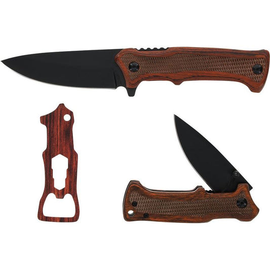 Schrade P1183280 Uncle Henry Black Fixed Blade Knife Gift Set Brown Handles