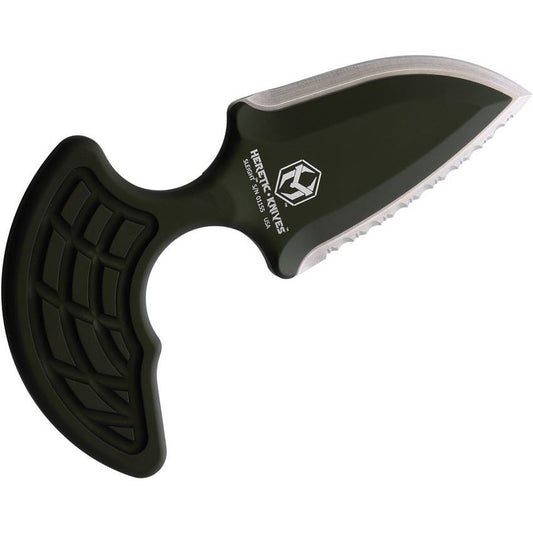 Heretic 0502CGRN Sleight Push Dagger Serrated Green Fixed Blade Knife Green Handles