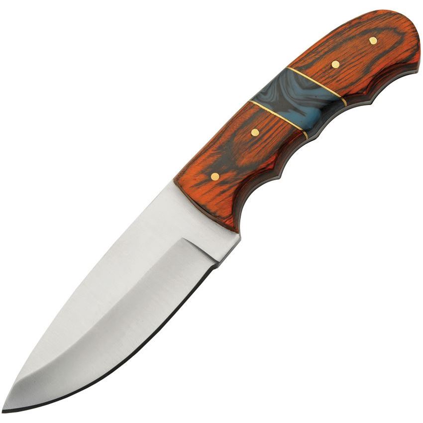 Pakistan 203462 Burnt Wave Hunter Satin Fixed Blade Knife Brown Handles