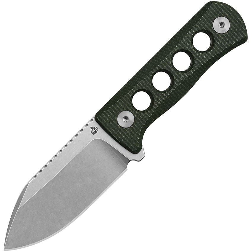 QSP 141C1 Canary Neck Stonewash Fixed Blade Knife Green Handles