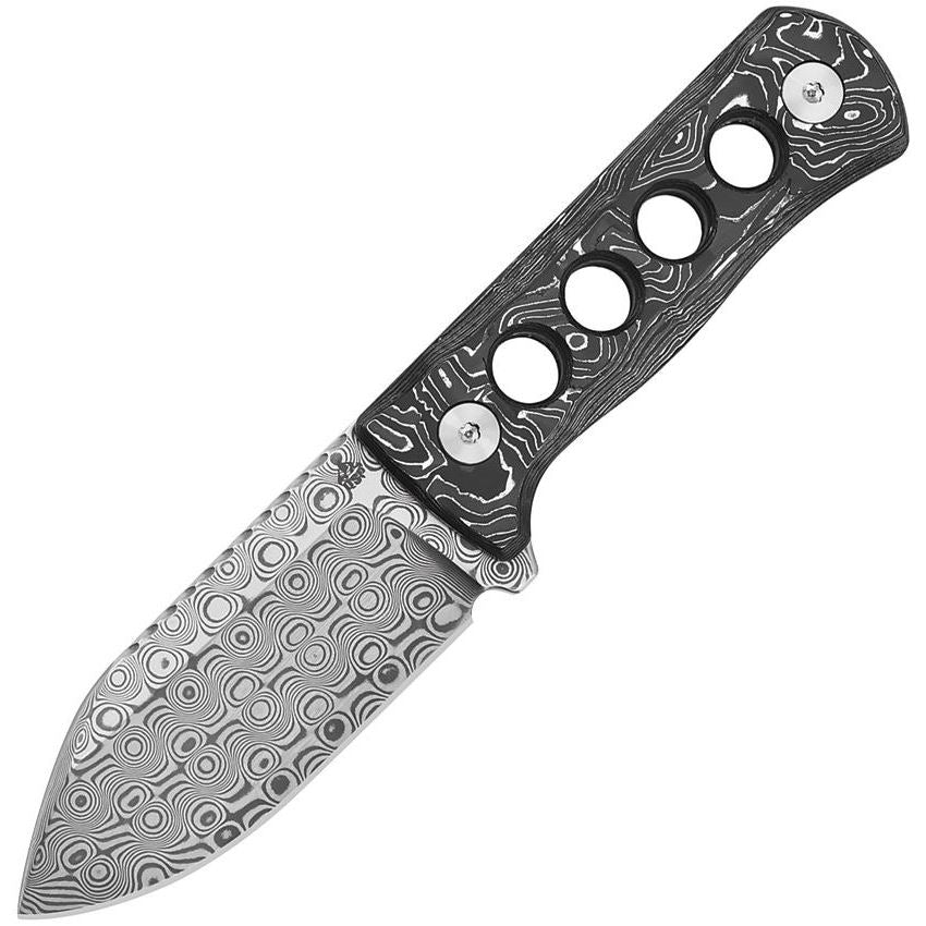 QSP 141E Canary Neck Damascus Fixed Blade Knife Carbon Handles