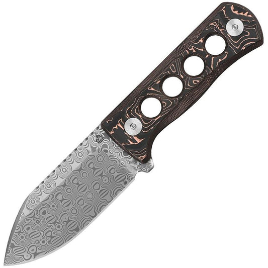 QSP 141F Canary Neck Damascus Fixed Blade Knife Copper Handles