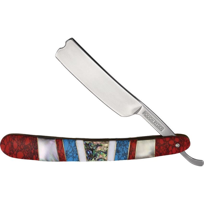 Rough Rider 2418 Folding Razor Stoneworx Knife Red/Blue Handles