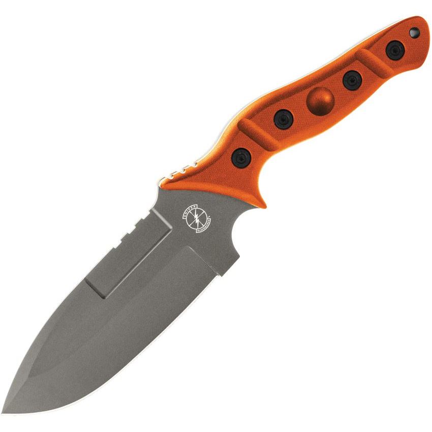 Sniper Bladeworks MAMUORGS Mamu Satin Fixed Blade Knife Orange Handles