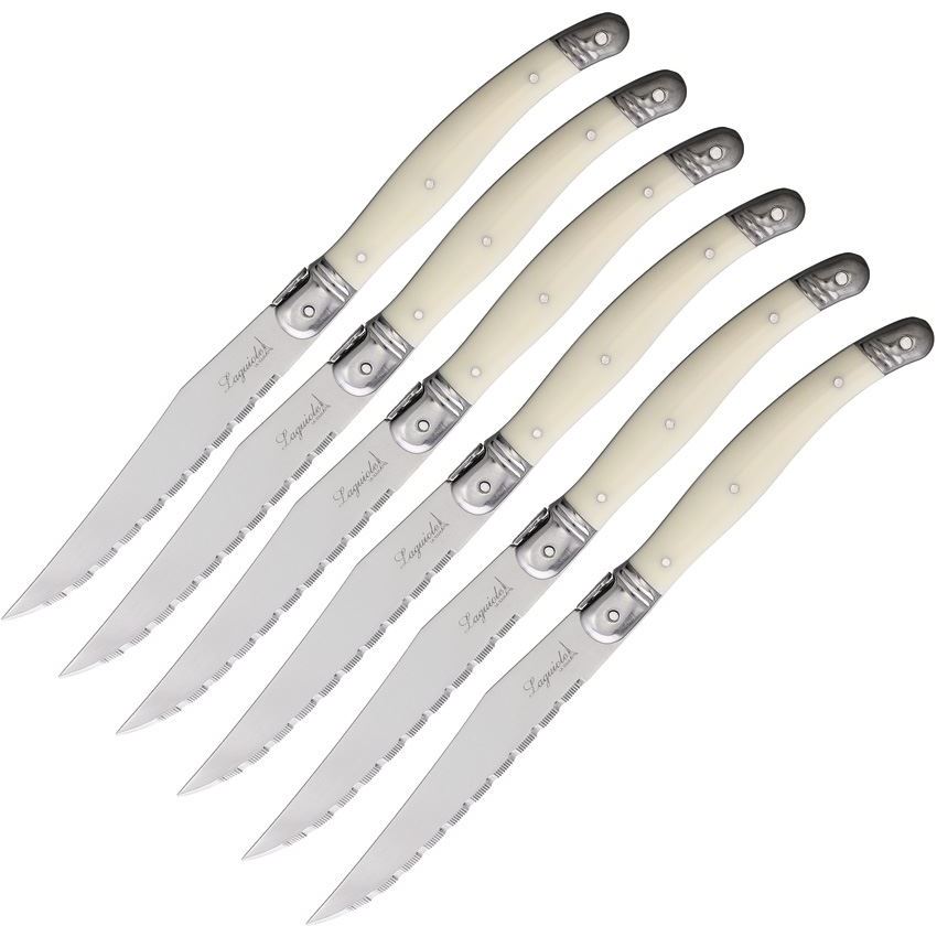 Laguiole G6W Steak Folding Knife Sets White Handles