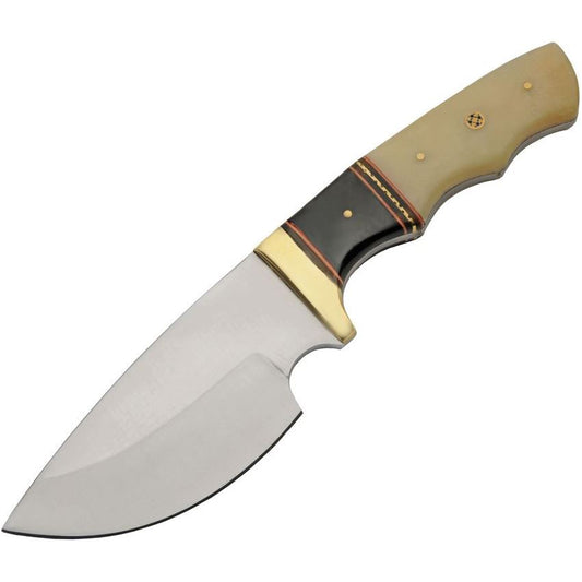 Pakistan 203452BO Skinner Buffalo Bone Satin Fixed Blade Knife Black Handles