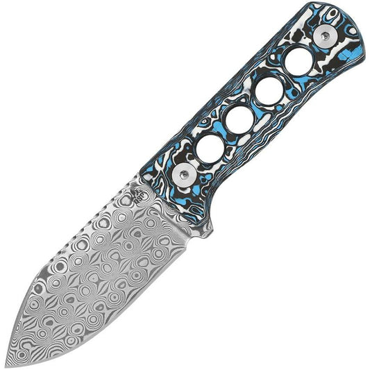 QSP 141I Canary Neck 141I Steel Fixed Blade Knife Black White/Blue Handles