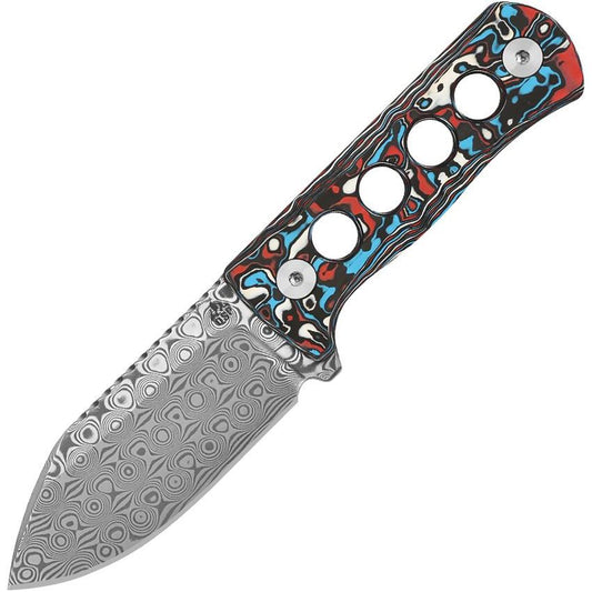 QSP 141J Canary Neck 141J Steel Fixed Blade Knife Red White/Blue Handles