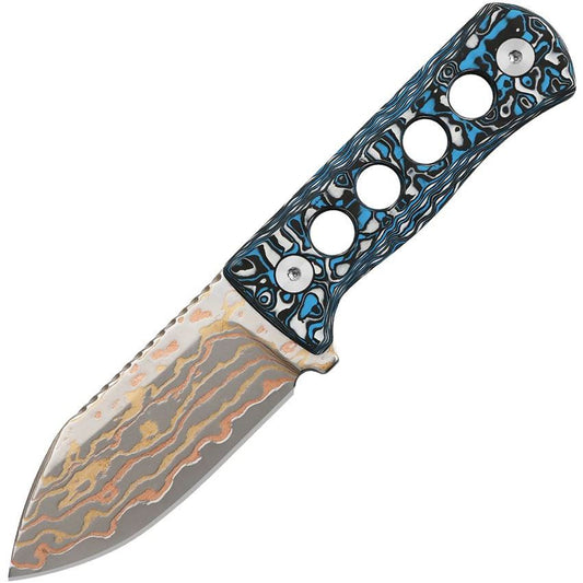 QSP 141G Canary Neck Steel Fixed Blade Knife Black White/Blue Handles