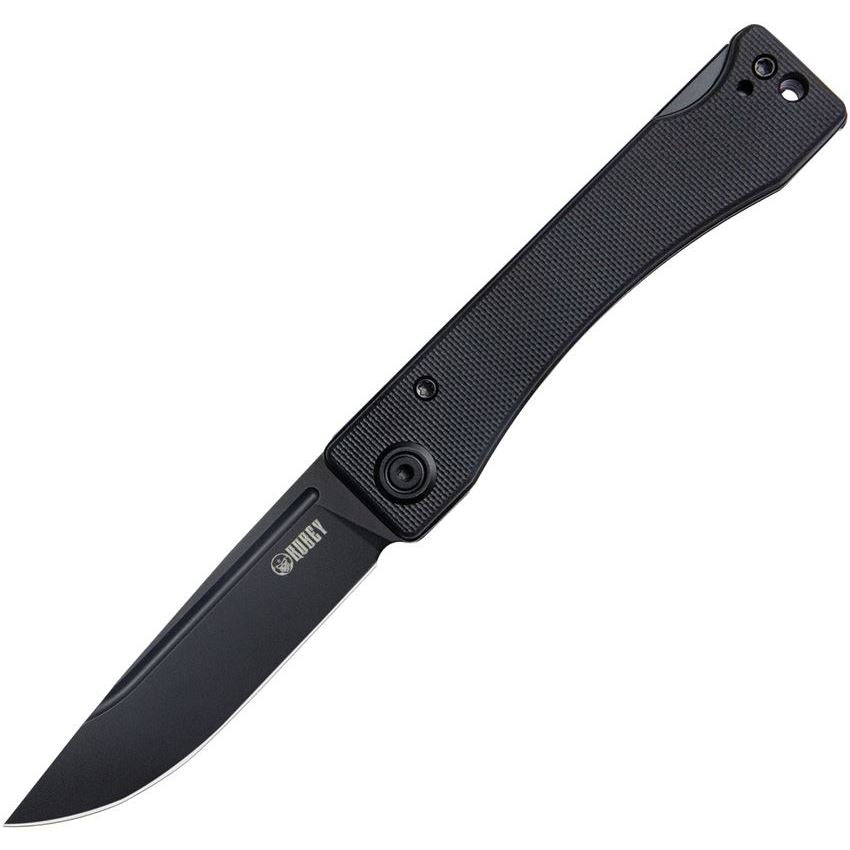 Kubey 2102D Akino Black Stonewash Lockback Knife Black G10 Handles