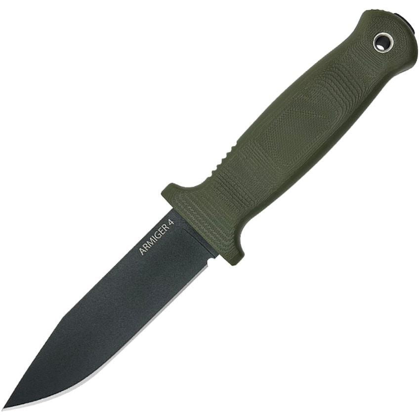 Demko 09654 Armiger 4 Clip Black Fixed Blade Knife OD Green Handles