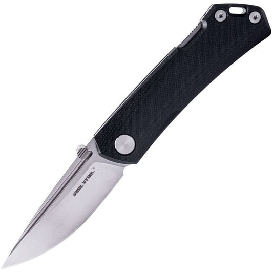 Real Steel 7091EB Luna Maius Lockback Knife Black G10 Handles