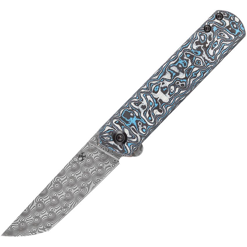 Kansept 2020T2 Foosa Damascus Slip Joint Knife Blue/White Handles