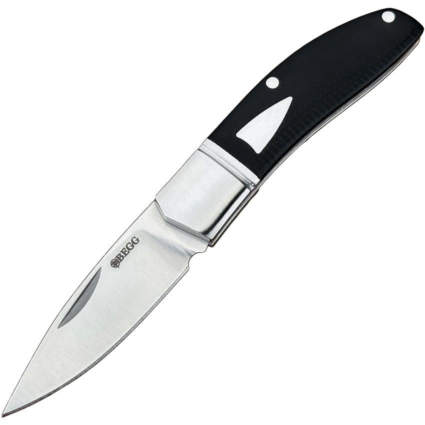 Begg 043 Mini Hunter Drop Point Slip Joint Knife Stainless Bolster Black Handles