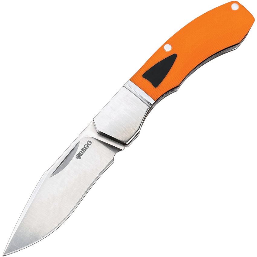 Begg 042 Mini Hunter Recurve Slip Joint Knife Black/Orange Handles