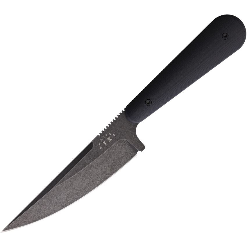 Station IX 009 Creve Coeur Black Stonewashed Fixed Blade Knife Black Handles