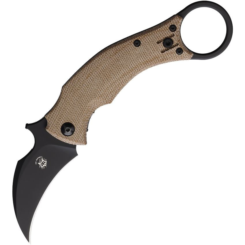 Fox 591MN Bastinelli BlackBird Black Karambit Knife Tan Handles