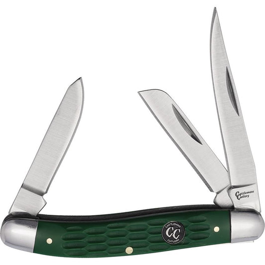 Cattlemans 0001JGD Stockman Knife Green Jigged Delrin Handles