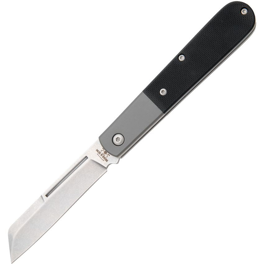 Bear & Son MG180 Modern Large Barlow Stonewash Knife Black Handles